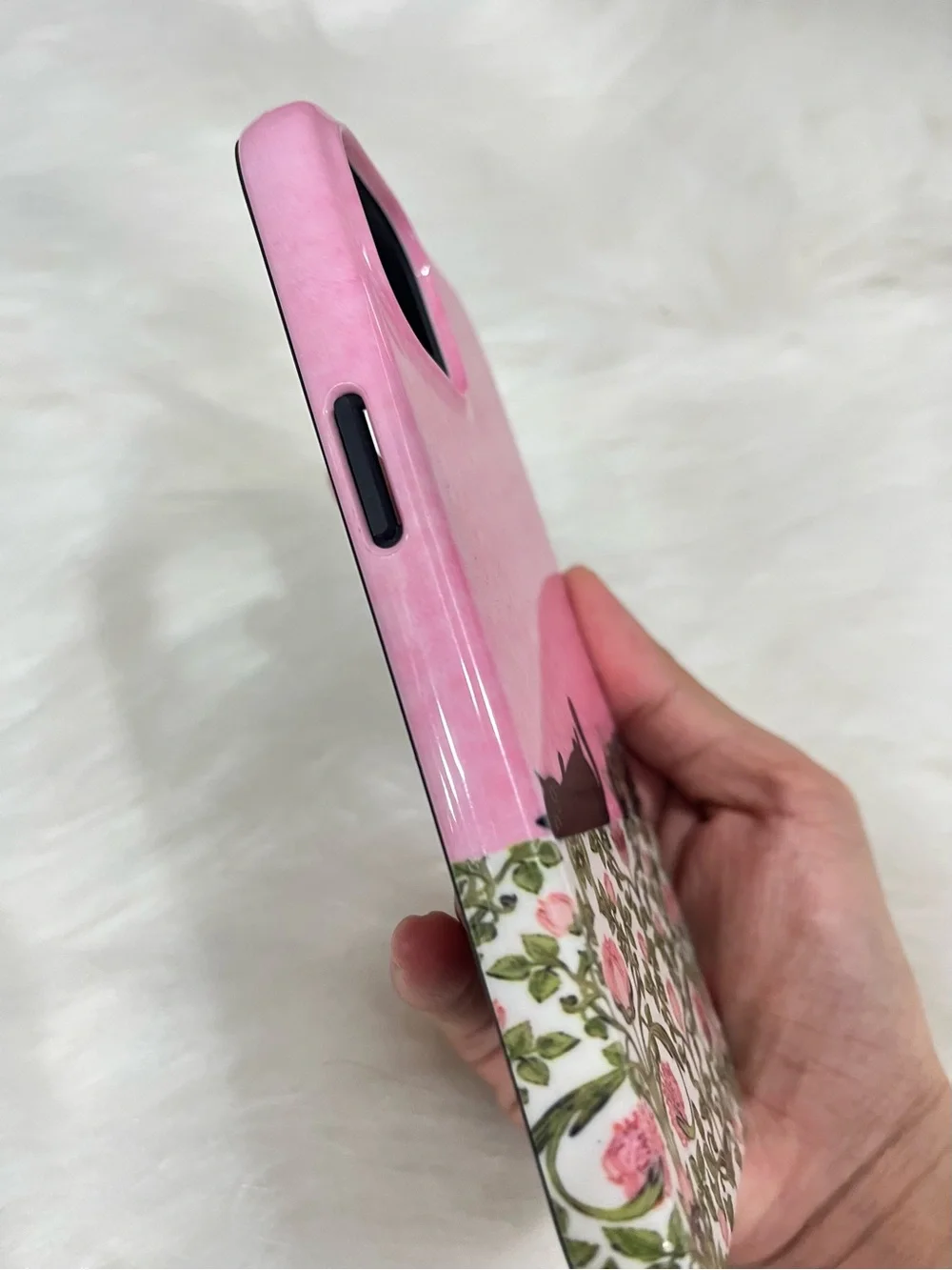 Whimsical Pink Cat Pattern Phone Case with Floral Accent